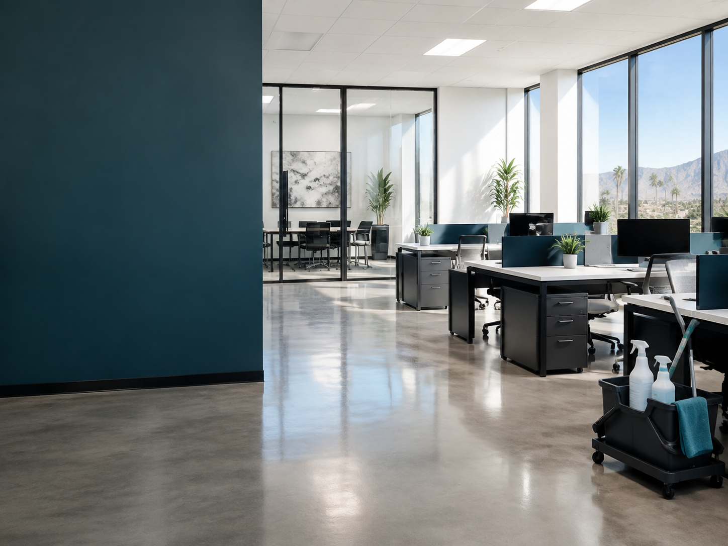 A bright, freshly cleaned commercial office in the Tucson area
